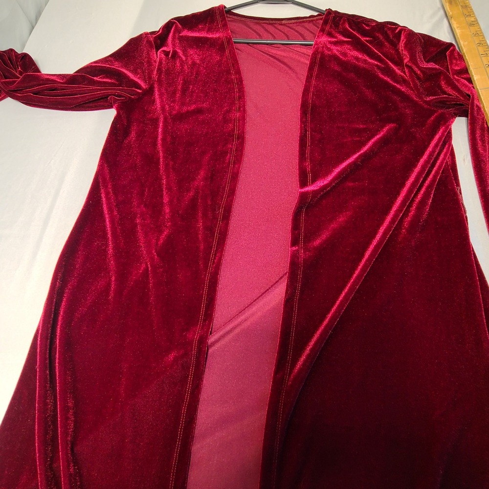 SHEIN Velvet Duster Cardigan Womens Size 6 Burgundy Longline Open Front Holiday